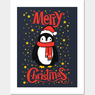 Cute cartoon Christmas penguin Posters and Art